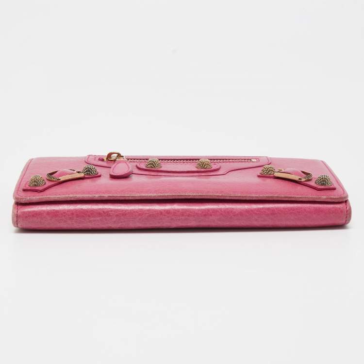 Pre Owned Balenciaga Fuchsia Leather Classic Continental Wallet