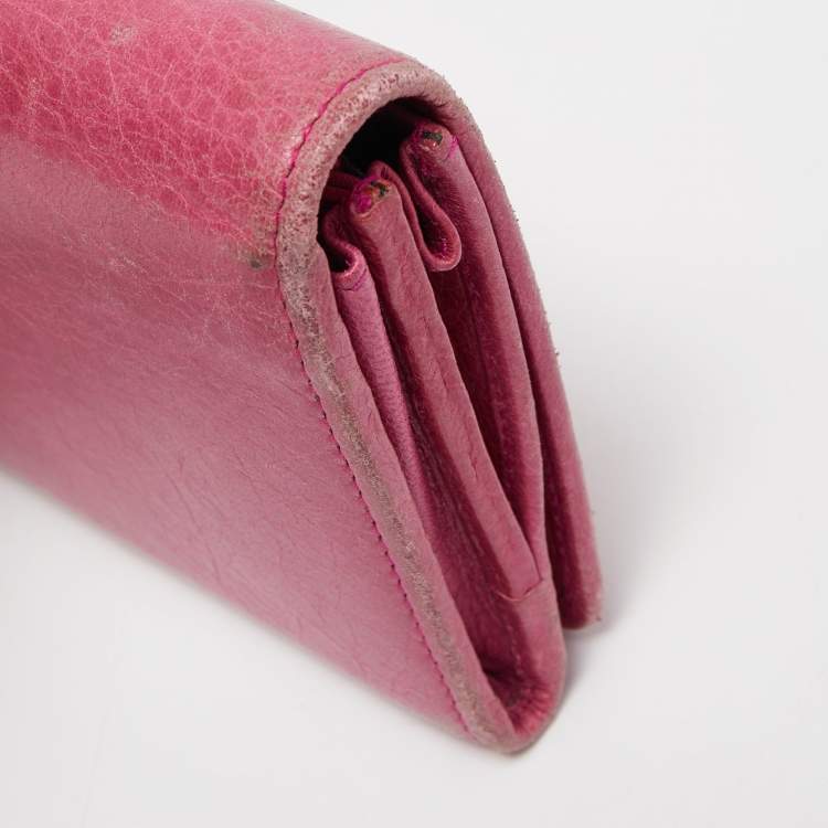 Pre Owned Balenciaga Fuchsia Leather Classic Continental Wallet