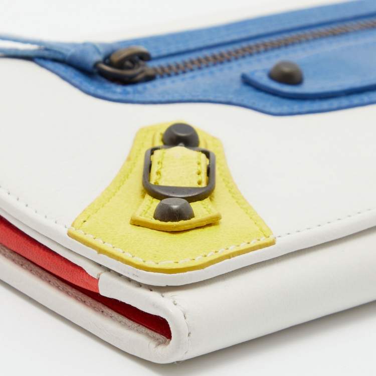 Pre Owned Balenciaga Tri Color Leather City Flap Continental Wallet
