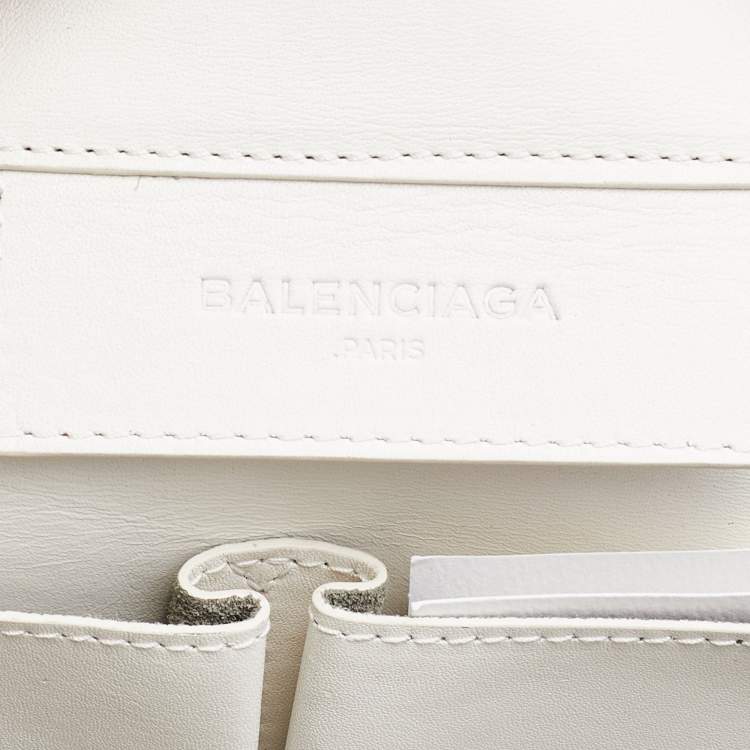 Pre Owned Balenciaga Off White Leather Chain Tote