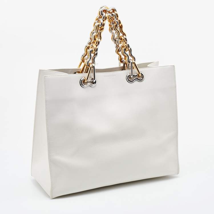 Pre Owned Balenciaga Off White Leather Chain Tote