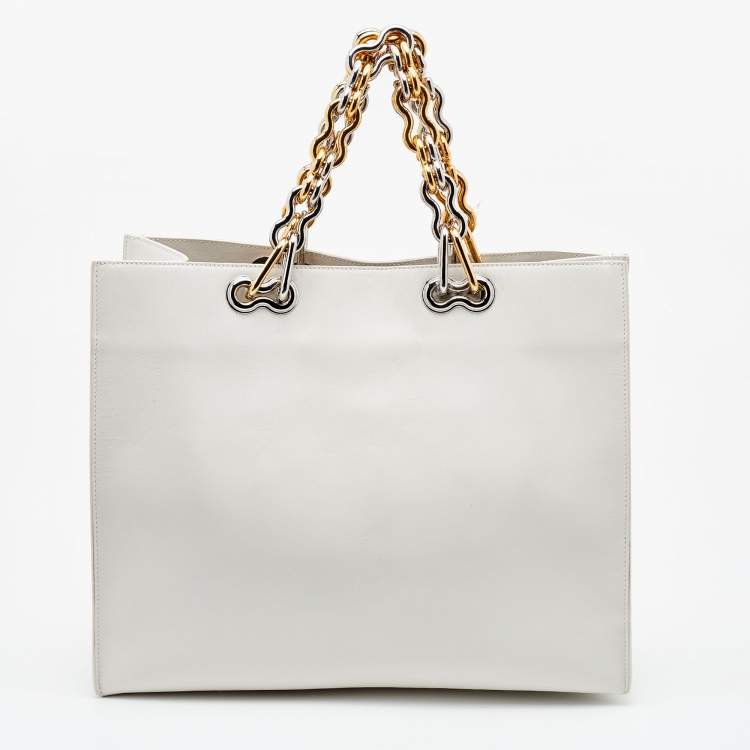 Pre Owned Balenciaga Off White Leather Chain Tote