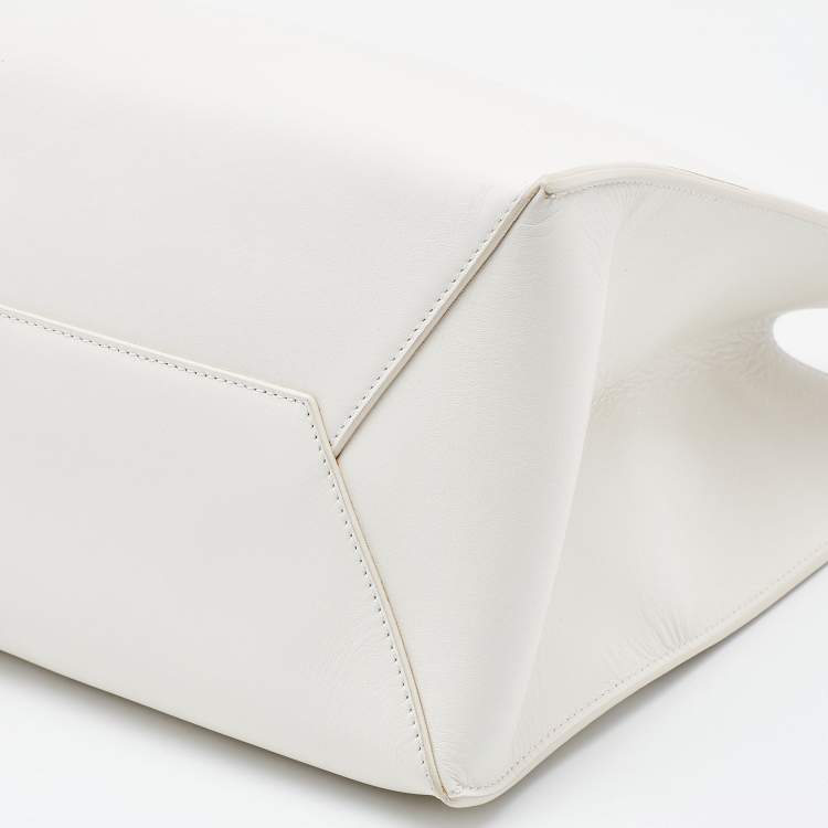 Pre Owned Balenciaga Off White Leather Chain Tote
