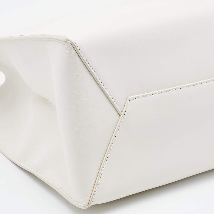 Pre Owned Balenciaga Off White Leather Chain Tote