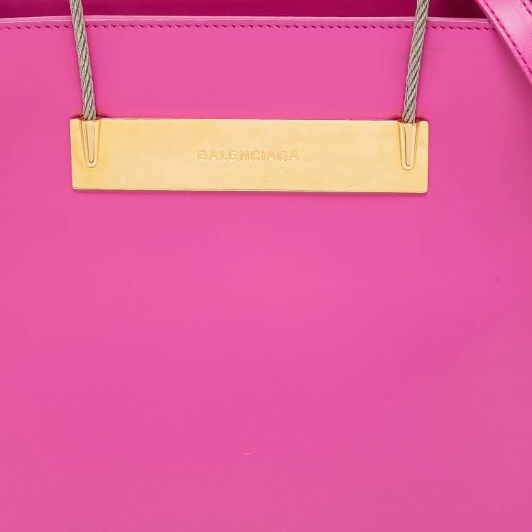 Pre Owned Balenciaga Magenta Leather Small Cable Shopper Tote