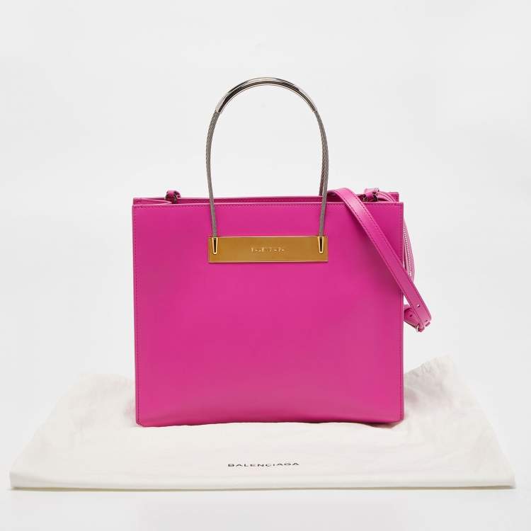 Pre Owned Balenciaga Magenta Leather Small Cable Shopper Tote