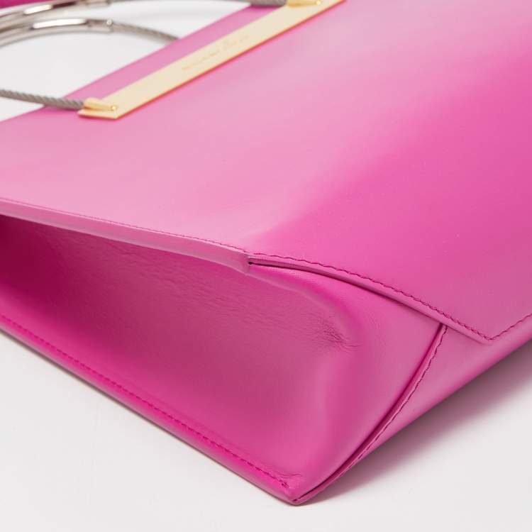 Pre Owned Balenciaga Magenta Leather Small Cable Shopper Tote