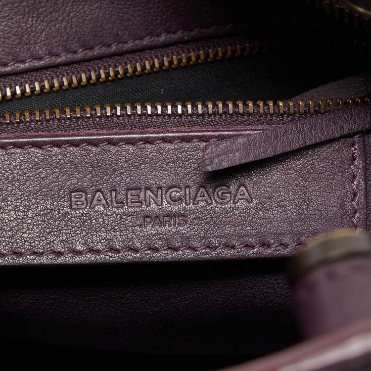 Pre Owned Balenciaga Purple Leather Small Blackout City Tote