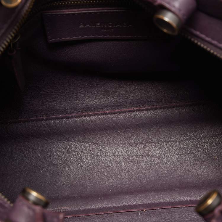 Pre Owned Balenciaga Purple Leather Small Blackout City Tote