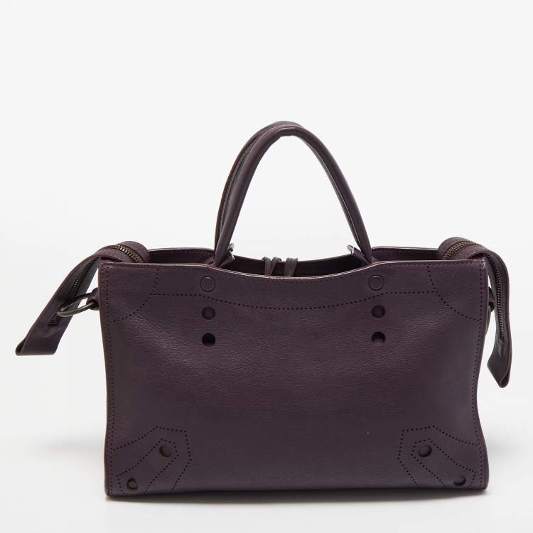 Pre Owned Balenciaga Purple Leather Small Blackout City Tote