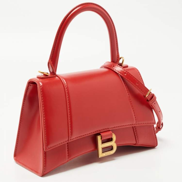 Pre Owned Balenciaga Red Leather Small Hourglass Box Top Handle Bag