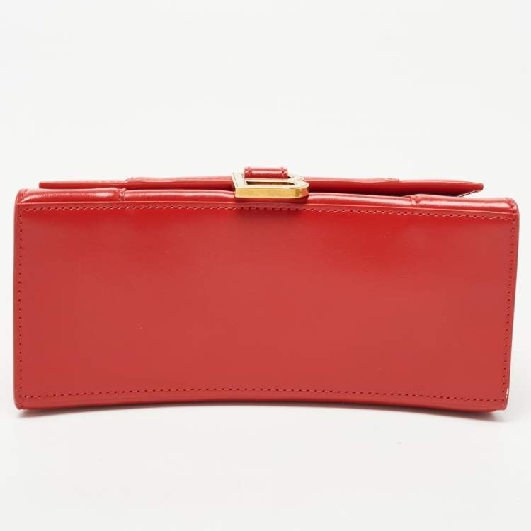 Pre Owned Balenciaga Red Leather Small Hourglass Box Top Handle Bag