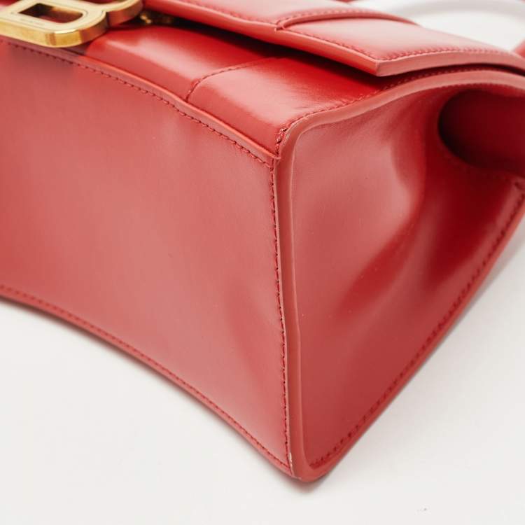 Pre Owned Balenciaga Red Leather Small Hourglass Box Top Handle Bag