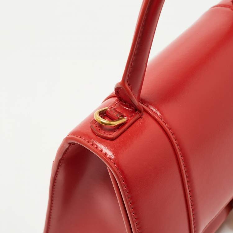 Pre Owned Balenciaga Red Leather Small Hourglass Box Top Handle Bag