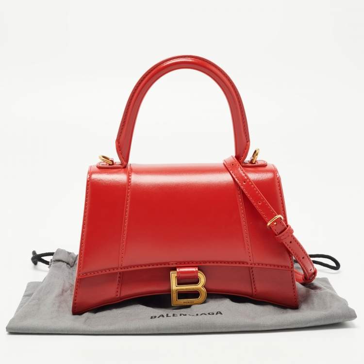 Pre Owned Balenciaga Red Leather Small Hourglass Box Top Handle Bag