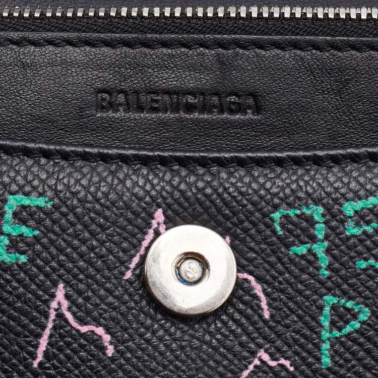 Pre Owned Balenciaga Black Printed Leather BB Flap Chain Clutch