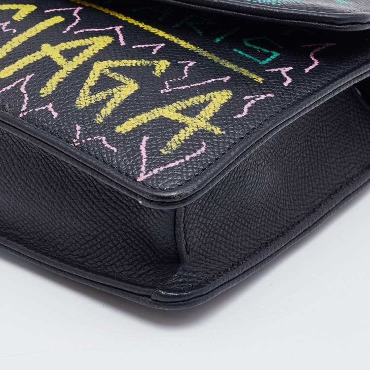 Pre Owned Balenciaga Black Printed Leather BB Flap Chain Clutch