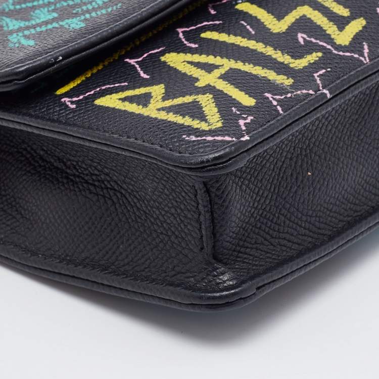 Pre Owned Balenciaga Black Printed Leather BB Flap Chain Clutch