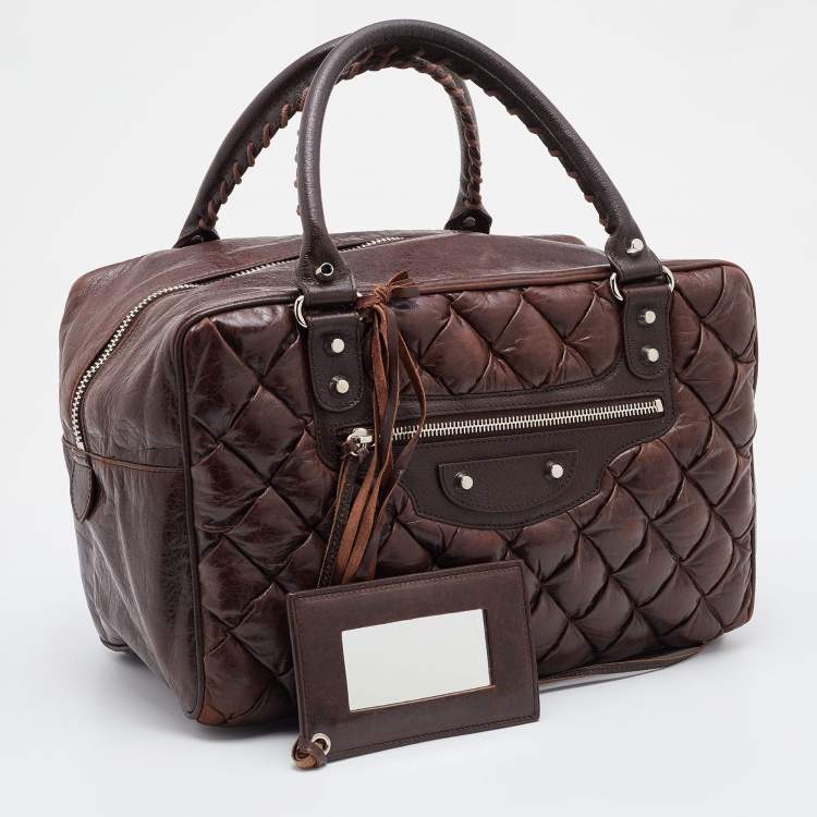 Pre Owned Balenciaga Brown Quilted Matelassé Leather MM Bag