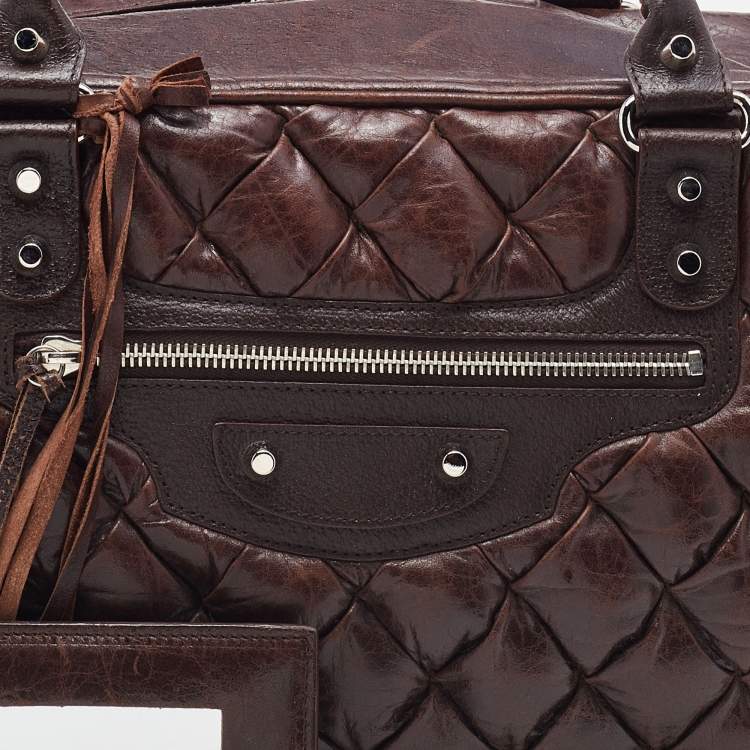 Pre Owned Balenciaga Brown Quilted Matelassé Leather MM Bag