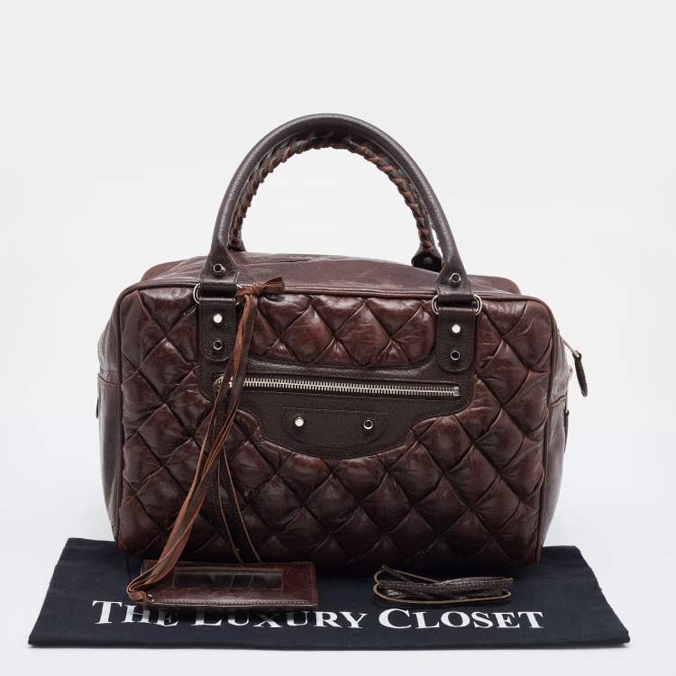 Pre Owned Balenciaga Brown Quilted Matelassé Leather MM Bag