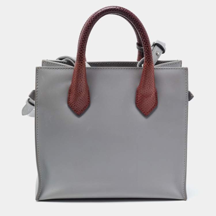 Pre Owned Balenciaga Grey Leather and Lizard Mini Padlock All Afternoon Tote