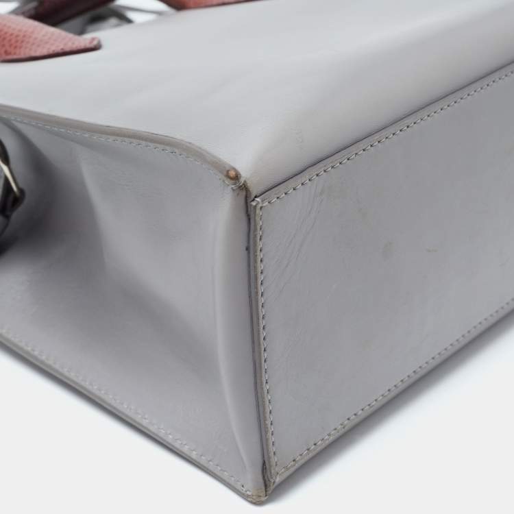 Pre Owned Balenciaga Grey Leather and Lizard Mini Padlock All Afternoon Tote