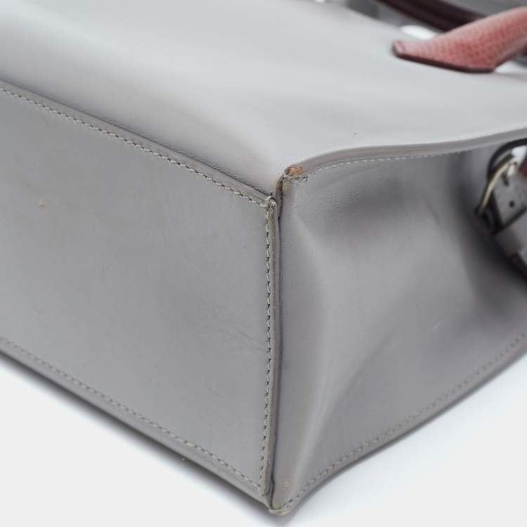 Pre Owned Balenciaga Grey Leather and Lizard Mini Padlock All Afternoon Tote