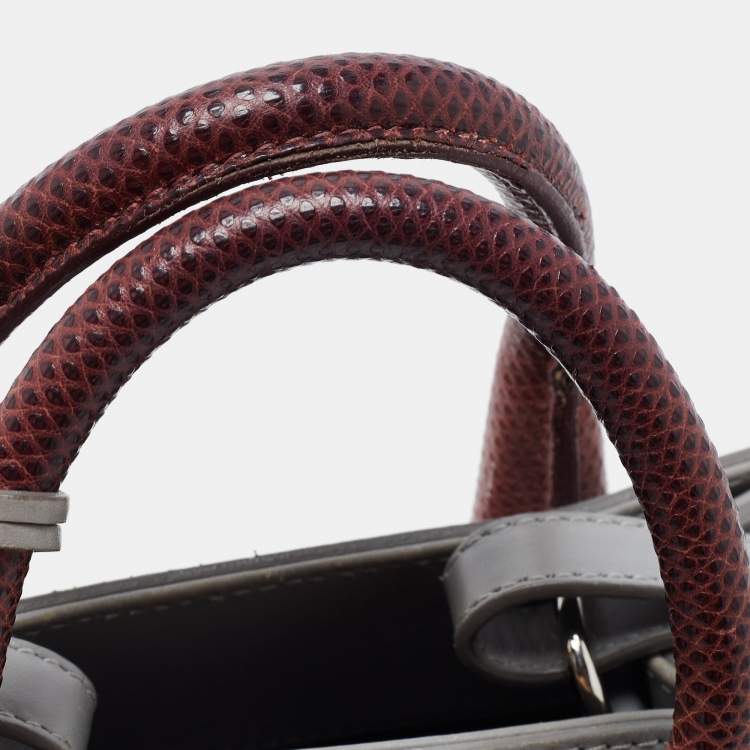 Pre Owned Balenciaga Grey Leather and Lizard Mini Padlock All Afternoon Tote