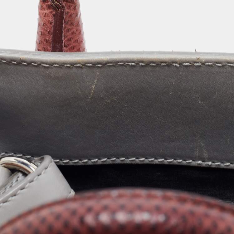 Pre Owned Balenciaga Grey Leather and Lizard Mini Padlock All Afternoon Tote