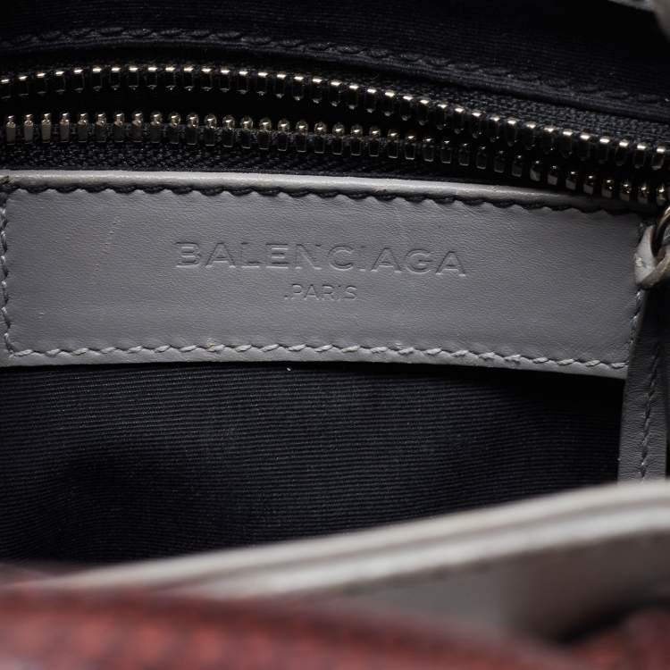 Pre Owned Balenciaga Grey Leather and Lizard Mini Padlock All Afternoon Tote