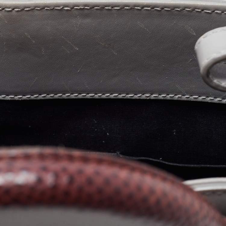 Pre Owned Balenciaga Grey Leather and Lizard Mini Padlock All Afternoon Tote