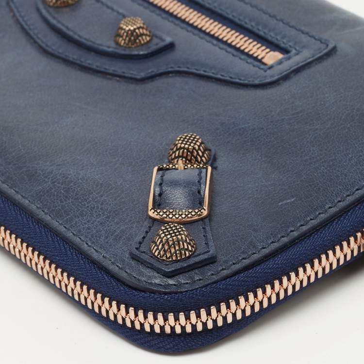 Pre Owned Balenciaga Blue Roi Leather Compagnon Zip Around Wallet