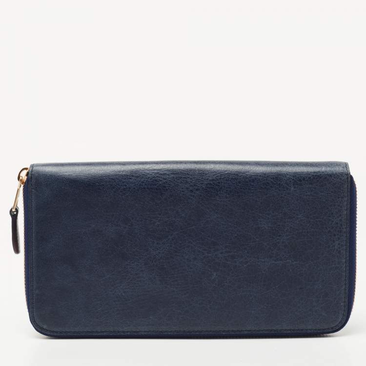 Pre Owned Balenciaga Blue Roi Leather Compagnon Zip Around Wallet