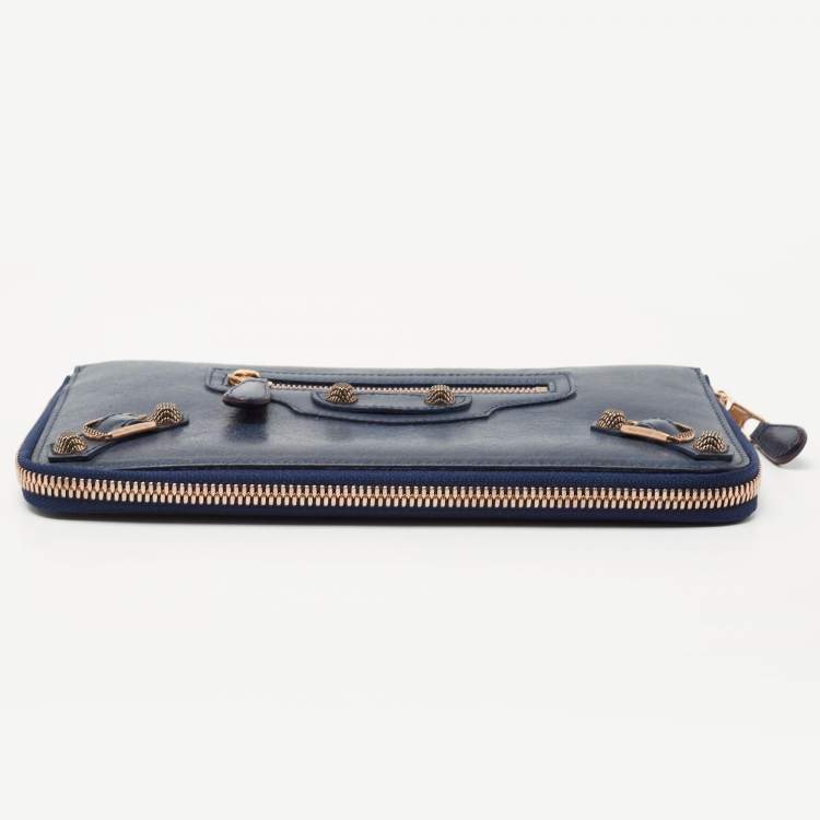 Pre Owned Balenciaga Blue Roi Leather Compagnon Zip Around Wallet