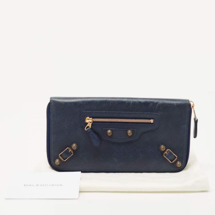 Pre Owned Balenciaga Blue Roi Leather Compagnon Zip Around Wallet
