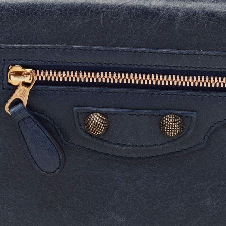 Pre Owned Balenciaga Blue Roi Leather Compagnon Zip Around Wallet