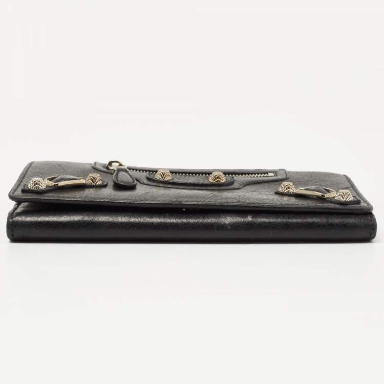 Pre Owned Balenciaga Black Leather City Flap Continental Wallet