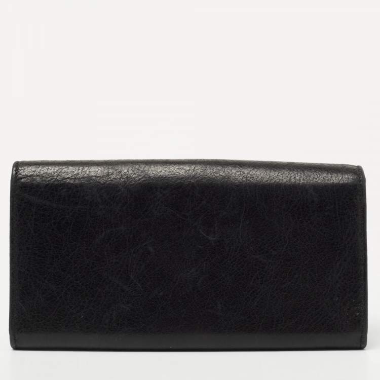 Pre Owned Balenciaga Black Leather City Flap Continental Wallet