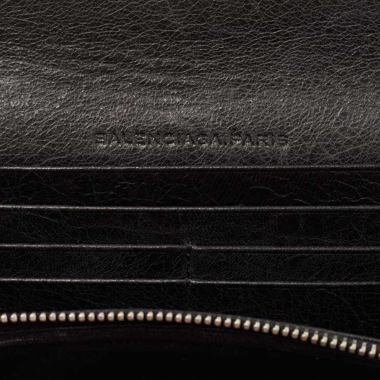 Pre Owned Balenciaga Black Leather City Flap Continental Wallet