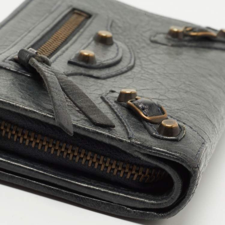 Pre Owned Balenciaga Dark Green Leather French Flap Wallet