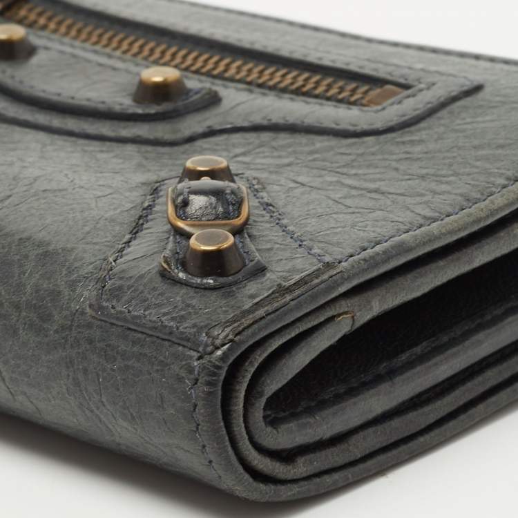 Pre Owned Balenciaga Dark Green Leather French Flap Wallet