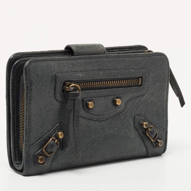 Pre Owned Balenciaga Dark Green Leather French Flap Wallet