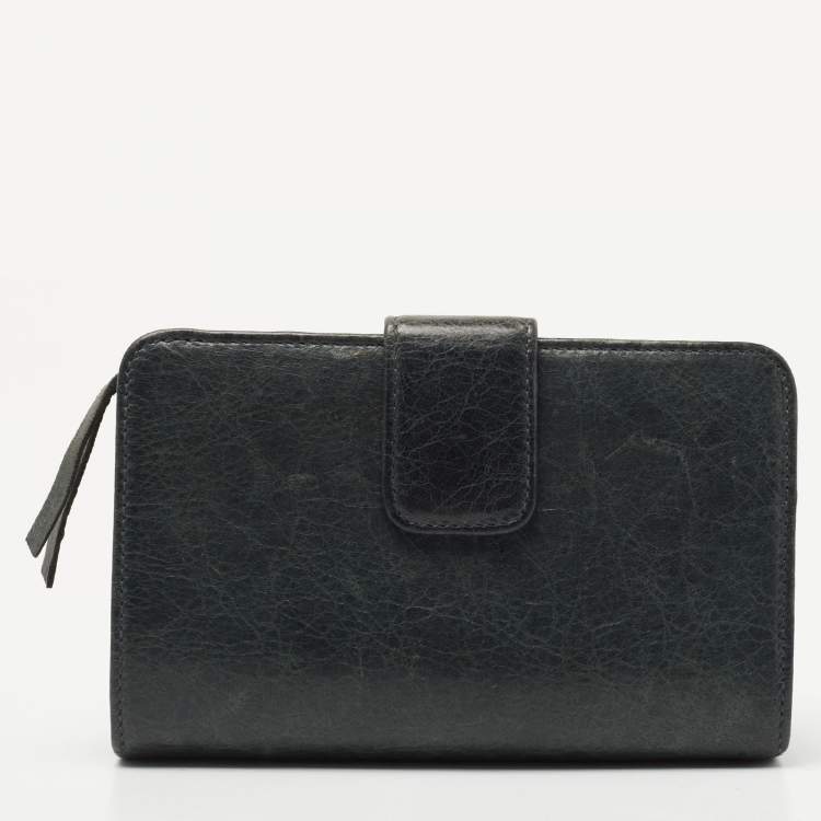Pre Owned Balenciaga Dark Green Leather French Flap Wallet