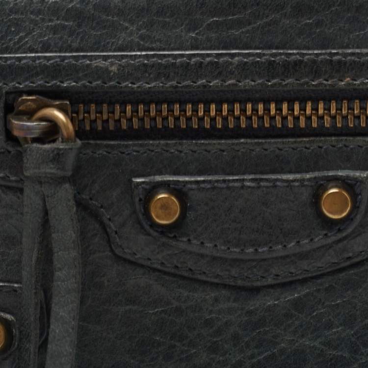 Pre Owned Balenciaga Dark Green Leather French Flap Wallet