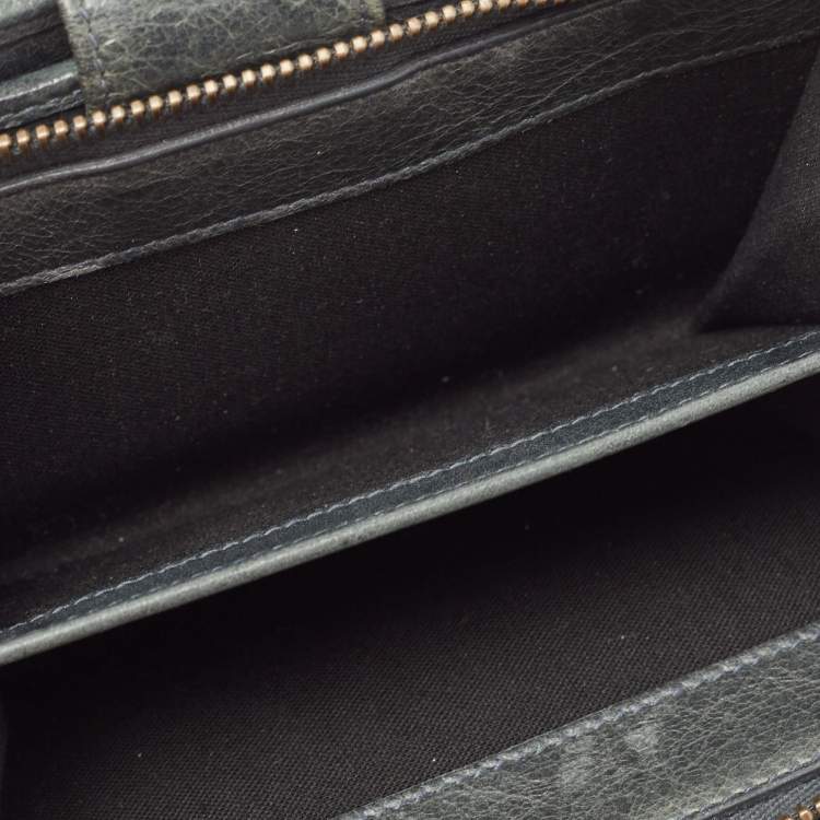 Pre Owned Balenciaga Dark Green Leather French Flap Wallet