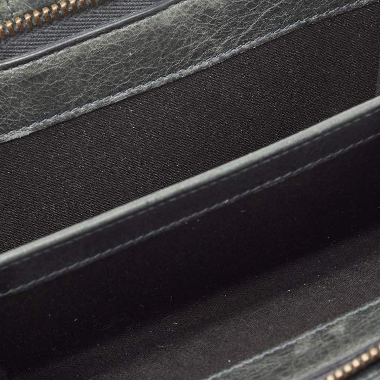 Pre Owned Balenciaga Dark Green Leather French Flap Wallet
