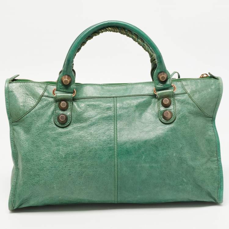 Pre Owned Balenciaga Green Leather GGH Work Tote