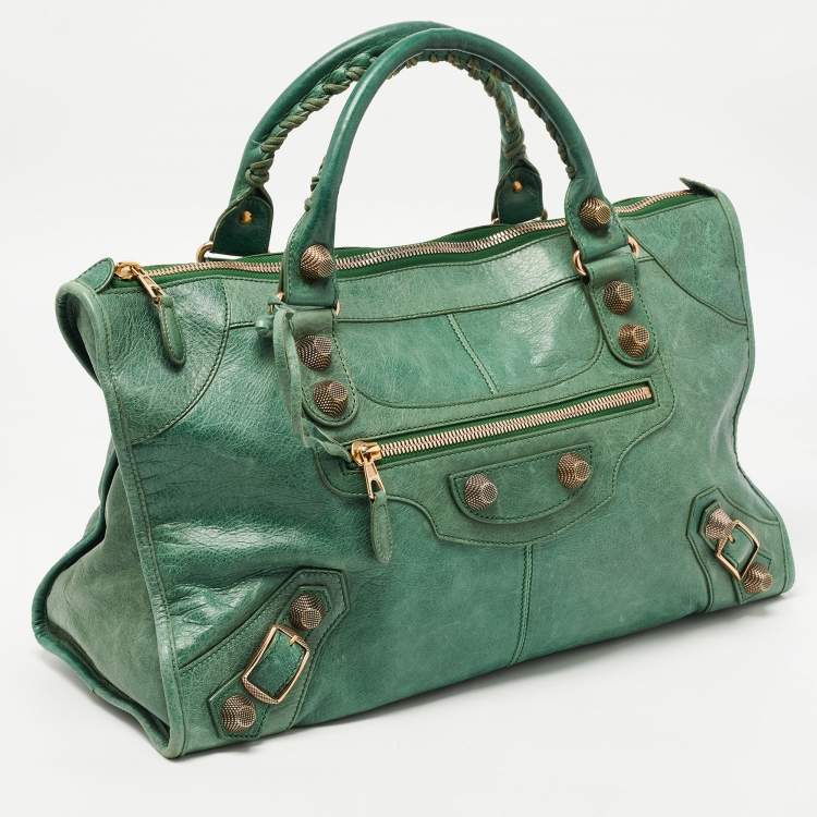 Pre Owned Balenciaga Green Leather GGH Work Tote