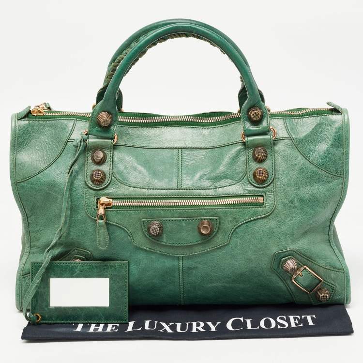 Pre Owned Balenciaga Green Leather GGH Work Tote